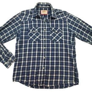 Joe Browns Shirt Mens M Blue Plaid Flannel Long Sleeve Pearl Snap Western